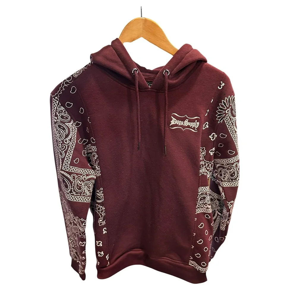 Dogg Supply by Snoop Dogg Mens Bandana Paisley Hoodie Maroon Burgundy Small
